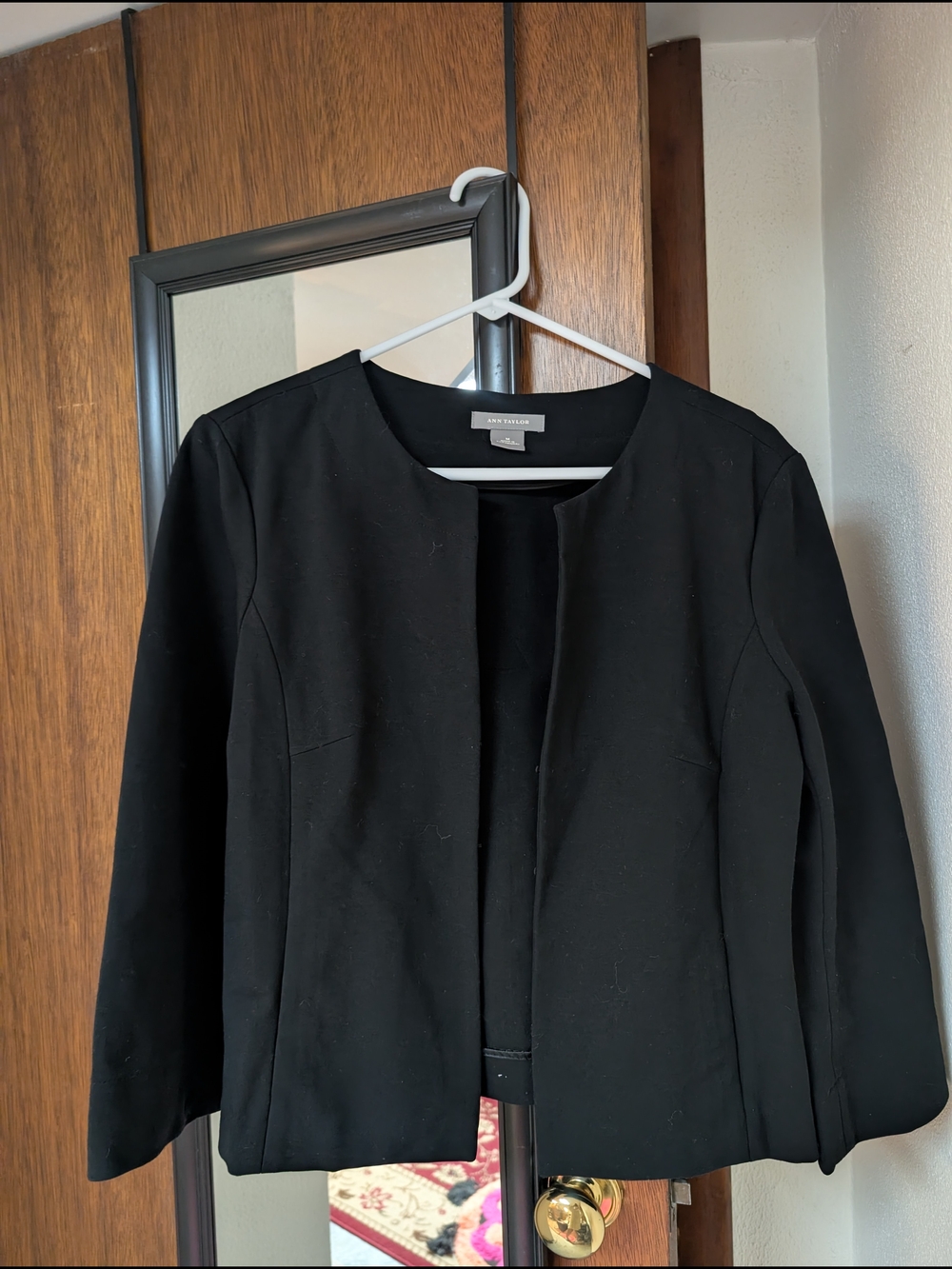 Ann Taylor Black Collarless Open-Front Blazer